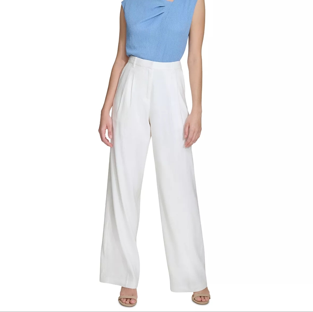 Calvin Klein NWT Timeless Off-White High-Rise Wide-Leg Linen Dress Pants SIZE 8